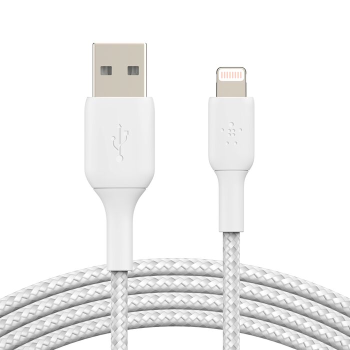 Braided Lightning to USB-A Cable (1m / 3.3ft, White), 白色的, hi-res