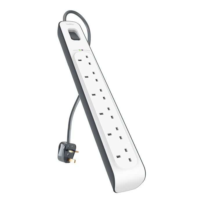 6-outlet Surge Protection Strip with 2M Power Cord, White/Gray, hi-res