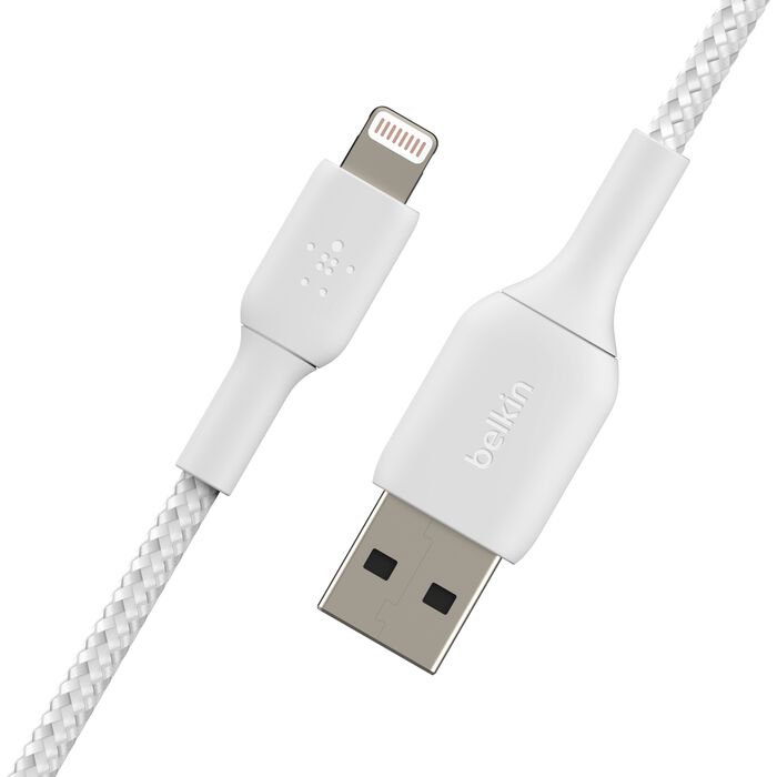 Braided Lightning to USB-A Cable (1m / 3.3ft, White), 白色的, hi-res