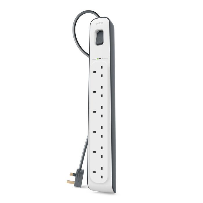 6-outlet Surge Protection Strip with 2M Power Cord, White/Gray, hi-res