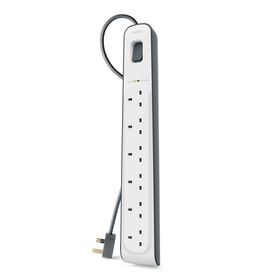 6-outlet Surge Protection Strip with 2M Power Cord, White/Gray, hi-res