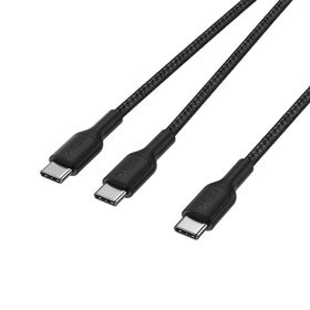 USB-C 轉雙 USB-C 編織連接線 140W, Black, hi-res