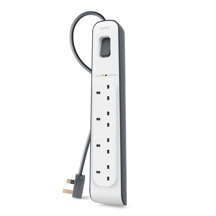 4-outlet Surge Protection Strip with 2M Power Cord, White/Gray, hi-res
