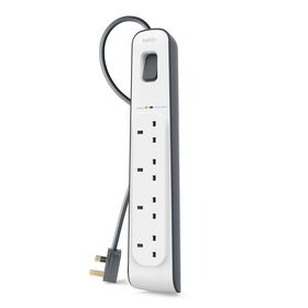 4-outlet Surge Protection Strip with 2M Power Cord, White/Gray, hi-res