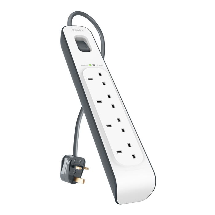 4-outlet Surge Protection Strip with 2M Power Cord, White/Gray, hi-res