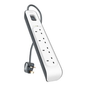 4-outlet Surge Protection Strip with 2M Power Cord, White/Gray, hi-res