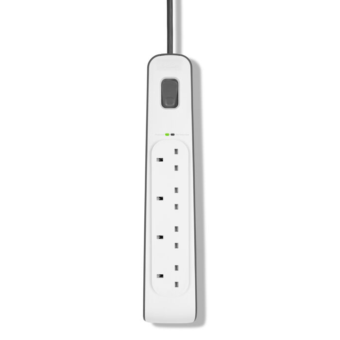 4-outlet Surge Protection Strip with 2M Power Cord, White/Gray, hi-res