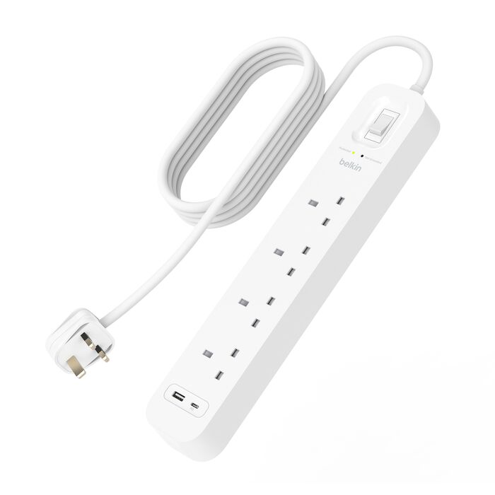 防雷拖板連 USB-C 和 USB-A 連接埠 (4 位連 1 個 USB-C 和 1 個 USB-A), , hi-res