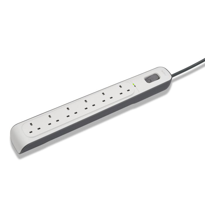 6-outlet Surge Protection Strip with 2M Power Cord, White/Gray, hi-res