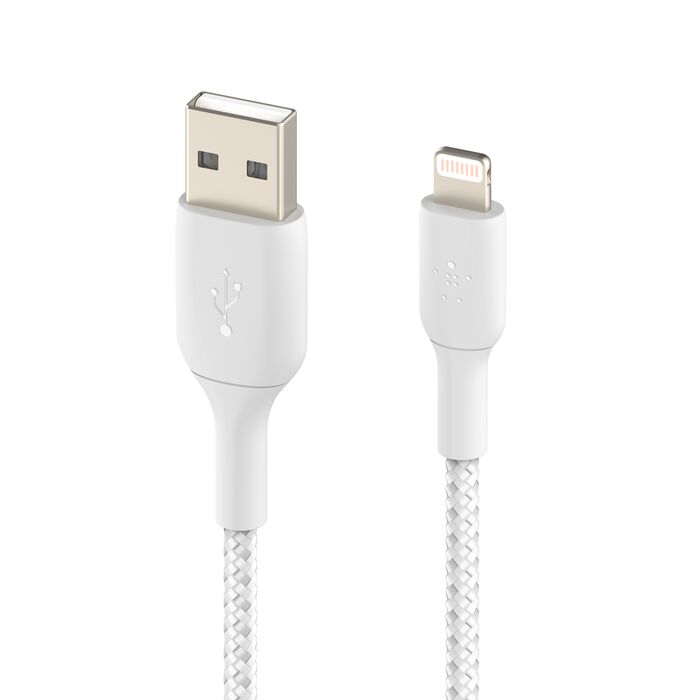 Braided Lightning to USB-A Cable (1m / 3.3ft, White), 白色的, hi-res