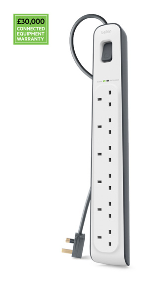 Belkin BSV603 6 Outlets 2M Surge Protection Strip, £30 000 Connected Equipment Warranty
