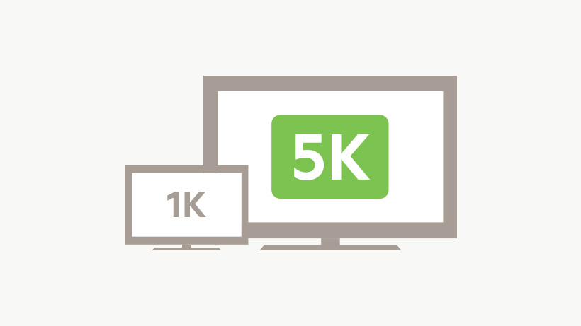 Supporting Thunderbolt, 5K and Ultra HD displays Illustration of a 1k and 5k screen