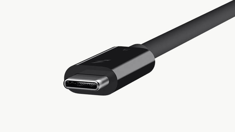 透過一條線纜連接至您的 Thunderbolt 3 或 USB-C 手提電腦 Thunderbolt 3 線纜特寫