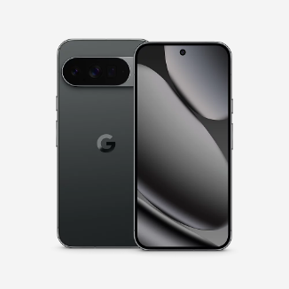 Google Pixel 10 Pro XL smartphone in black, shown from the front and back with a sleek design and centered punch-hole display.